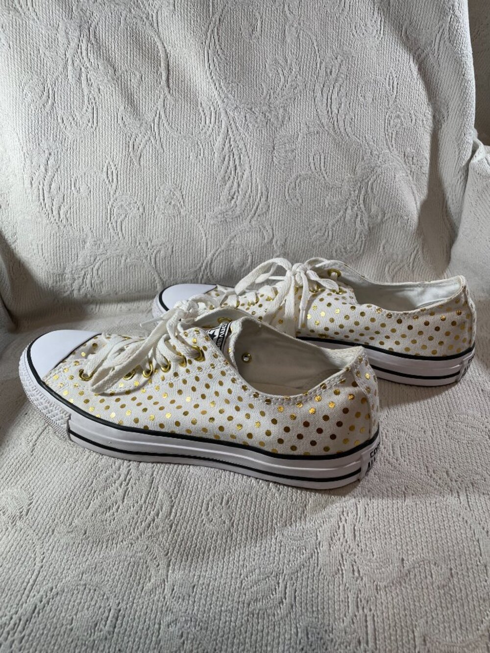 Converse All Star Chuck Taylor Sneaker Shoes Womens Size 11 White Gold Polka Dot - Picture 5 of 9